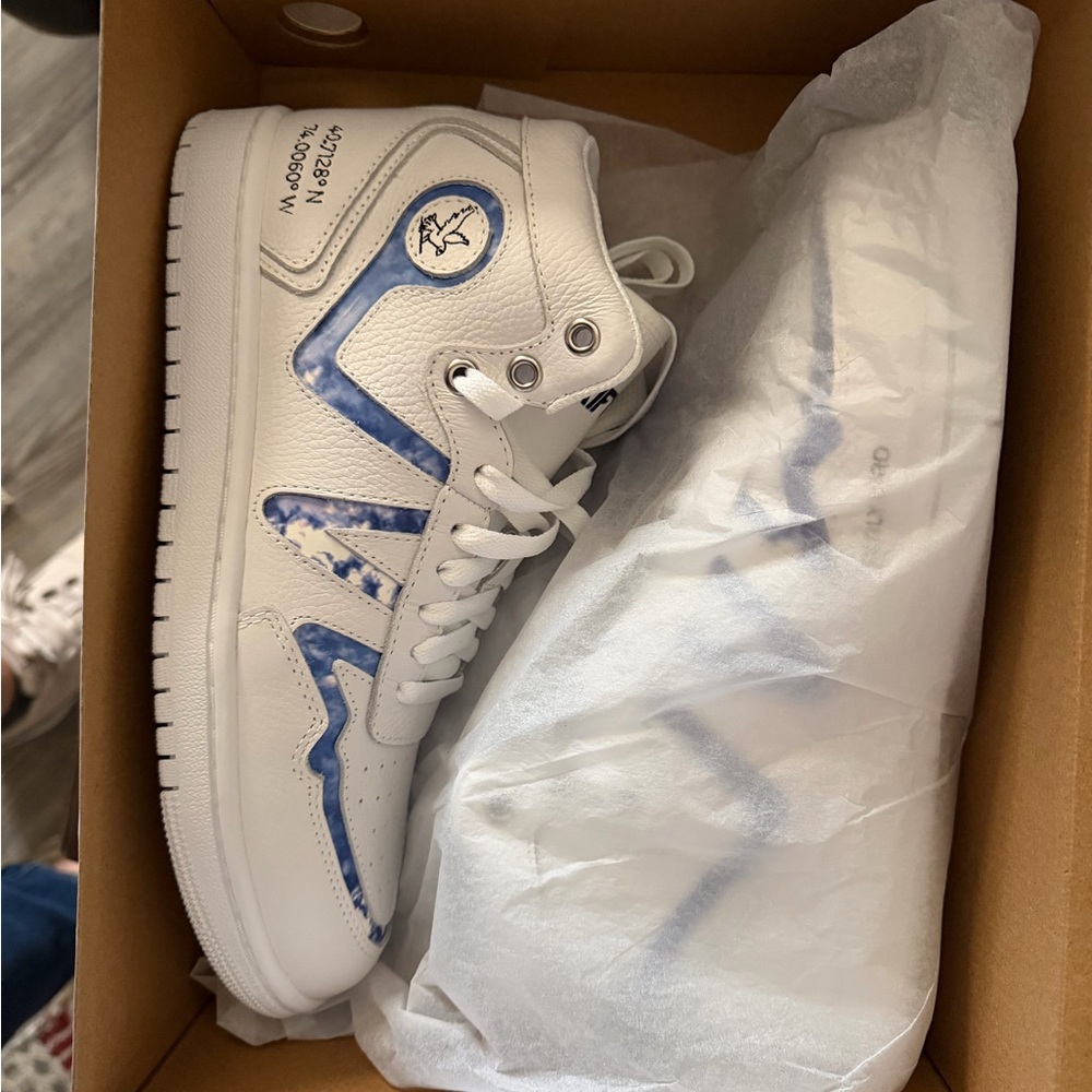 White and Blue High-Top Sneakers